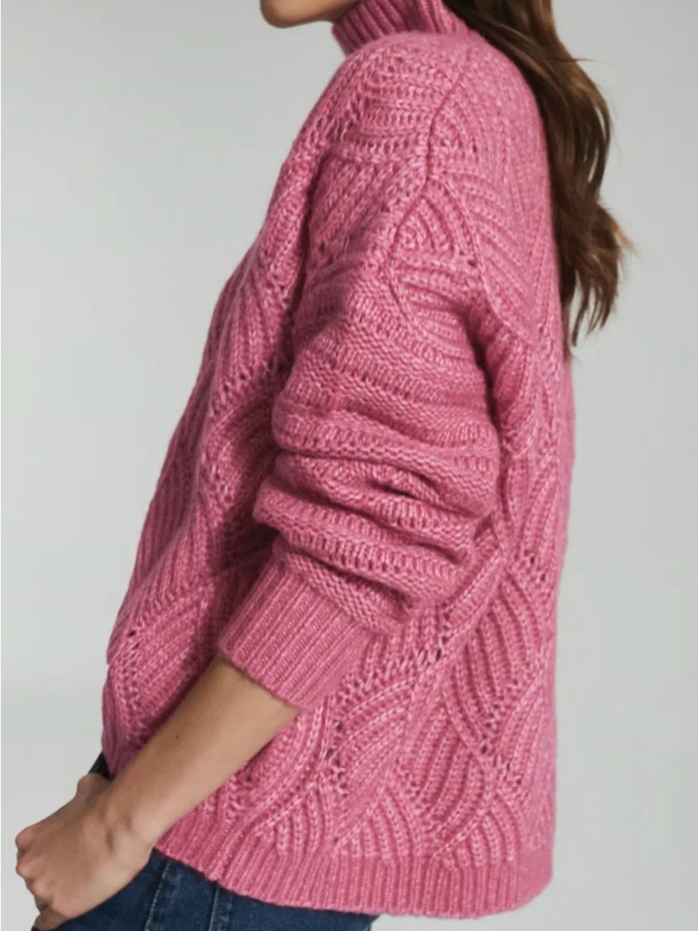 REISS Ola Sweater Womens M NWT Pink Oversized Cable Knit Wool Alpaca Turtleneck - Picture 4 of 14